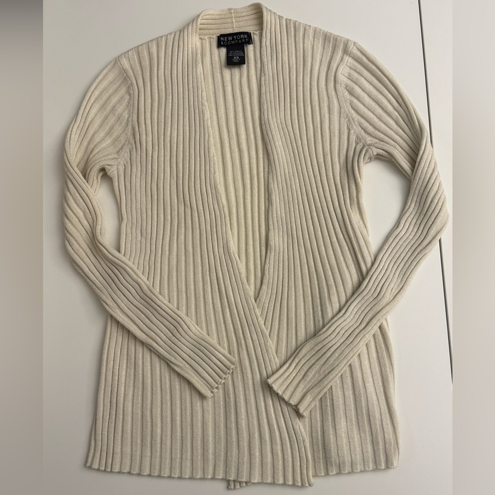 New York Company Cream Ribbed Open-Front Sweater Size XS